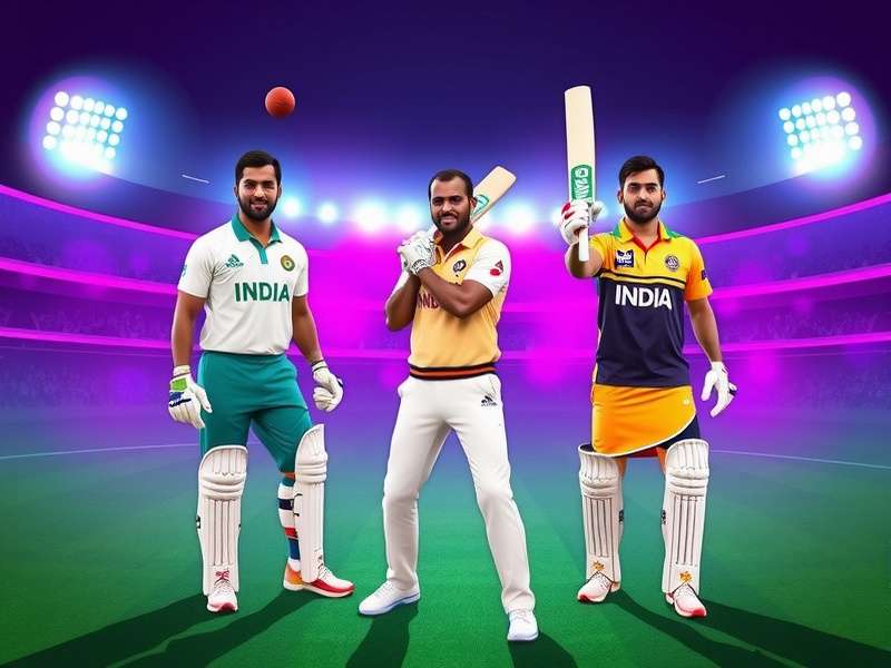 Desi Cricket Superstars gameplay screenshot showing players in traditional Indian cricket uniforms